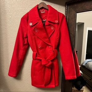 Red wool pea coat (M)